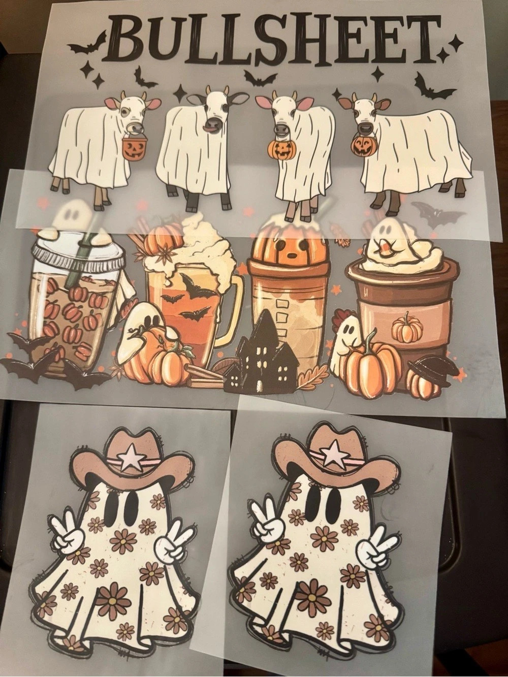 Bullsheet Halloween Ghost Cow DTF Transfer in Cream & Orange